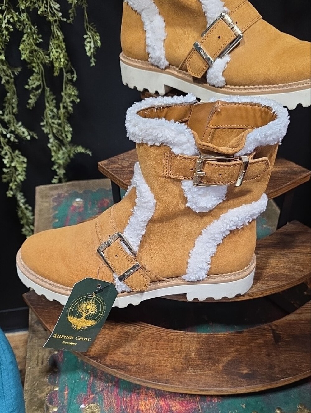 Circus by Sam Edelman Tan Suede Like Shearling Buckle Boots - Picture 3 of 12